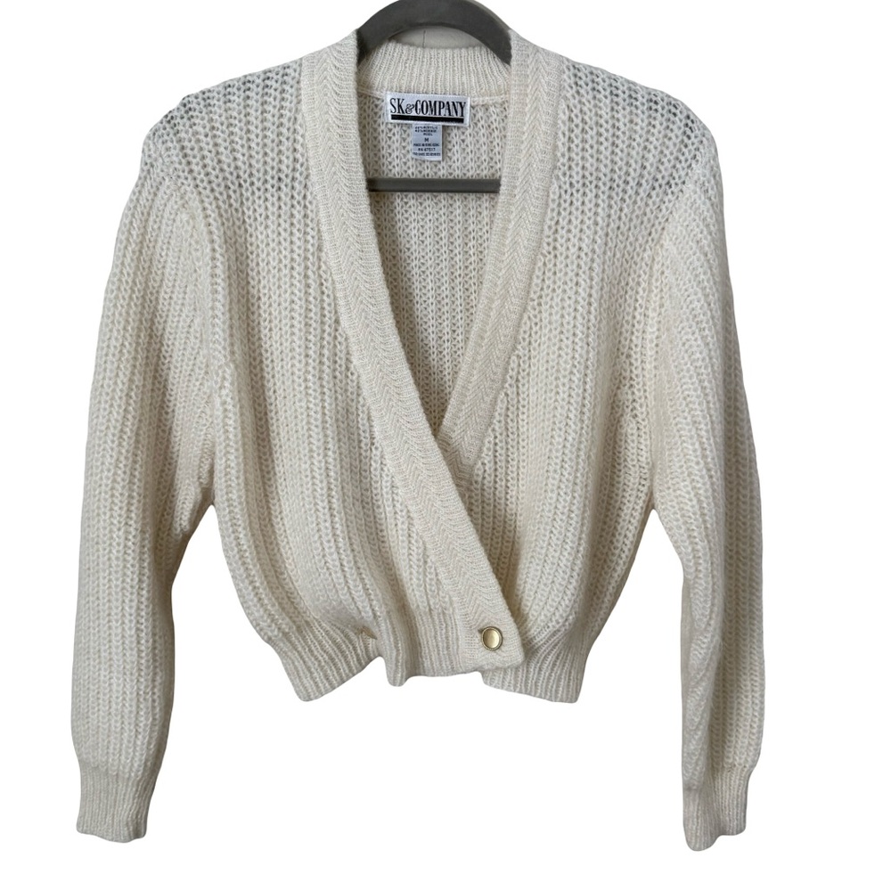 Vintage SK Company Mohair Wool Knit Cream‎ Cropped Classic Preppy Sweater Medium - Picture 2 of 5